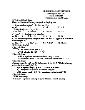 Đề thi khảo sát giữa kì I năm học 2012 - 2013 môn Toán lớp 8